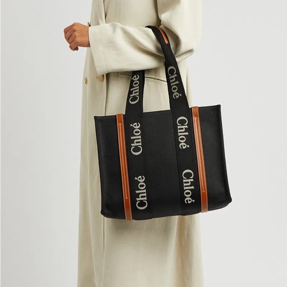 Chloé Medium Woody Canvas & Leather Tote